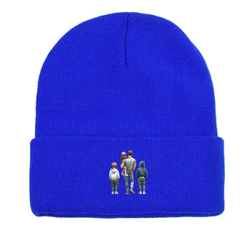 Отец Семья Вид сзади Теплая вязаная шапка Beanie, шапка-череп Растягивающаяся однотонная вязаная шапка-чепчик Beanie as the picture чёрный