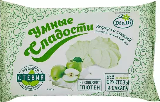 Зефир Умные сладости со стевией со вкусом зеленого яблока 150г