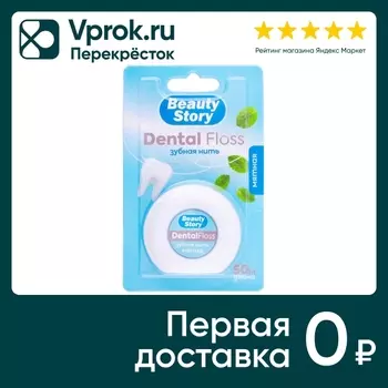 Зубная нить Beauty Story вощеная с мятным вкусом 50м