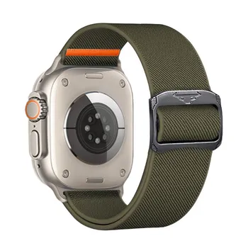 Нейлоновый ремешок для Apple Watch Ultra 2 Band 49 мм 9 8 7 45 мм 41 мм 44 мм 40 мм 42 мм Плетеный эластичный браслет для IWatch Series 6 SE 5 4 38/40/41mm чёрный