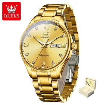 Новые лучшие мужские часы Механические мужские часы с инкрустацией и двойным календарем белый