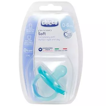Chicco Physio Soft Пустышка силиконовая 0+ Голубой