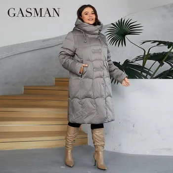 GASMAN 2024 Женская зимняя куртка-пуховик, длинный классический дизайн, карман на молнии, женское однотонное пальто для отдыха, парки больших размеров 88599 L зелёный