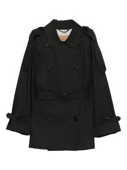 Двубортный пиджак с поясом MAX MARA, черный