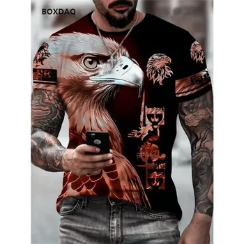 Модные мужские футболки Eagle, свободные повседневные топы с круглым вырезом, короткий рукав, 3D-принт с изображением животных, уличная футболка 6XL, большой размер, дышащая футболка S