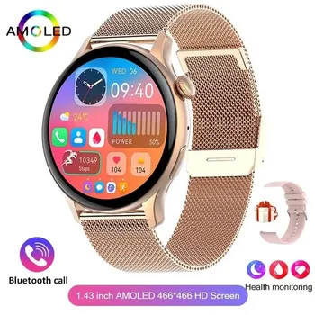 2024 True AMOLED Смарт-часы, женские экраны, всегда показывают время, 466*466 HD, трекер здоровья, голосовые вызовы, умные часы для женщин для Xiaomi Silicon чёрный