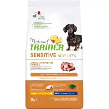 Trainer Natural No Gluten Mini Adult корм для собак мелких пород, с уткой ирисом, 2 кг