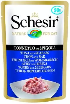 Schesir консервы д/кошек Тунец с Морским окунем, пауч 50г