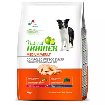 Trainer Сухой корм Natural для взрослых собак средних пород с курицей ирисом 3кг