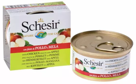 Schesir Консервы для кошек, с куриным филе и яблоками, 75 г