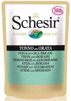 Schesir консервы для кошек Тунец с Дорадо 100г, пауч