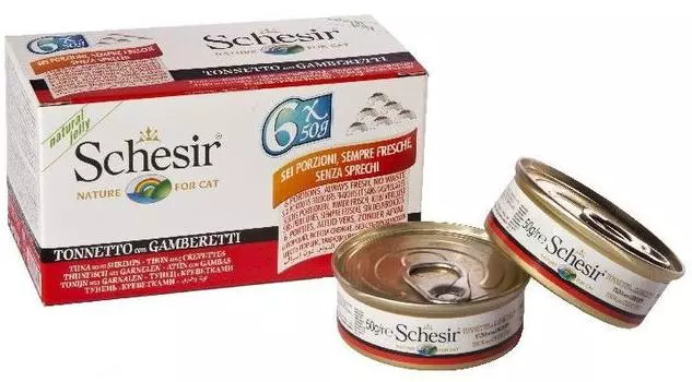 Schesir Корм для кошек тунец/креветки консервы, бн. 6х50г