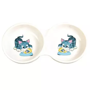 Trixie Миска двойная из керамики для кошек и собак, диаметр 11 см, с рисунком