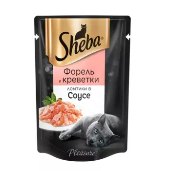 Sheba Pleasure влажный корм для кошек, ломтики в соусе с форелью и креветками, 85 г
