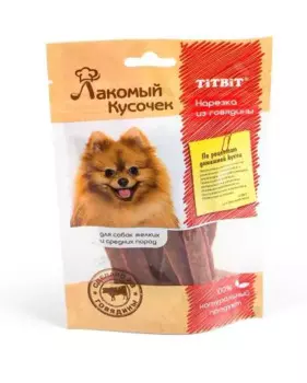 TiTBiT ТиТБиТ лакомство вяленое для собак нарезка из говядины, уп. 80 г