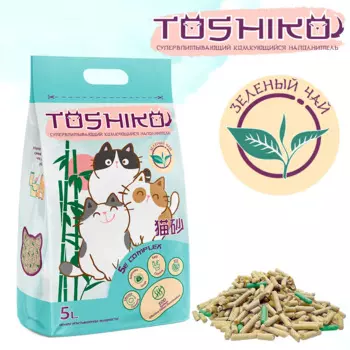 Toshiko Наполнитель древесный комкующийся для кошачьего туалета, 5 л (1,9 кг), с ароматом зеленого чая