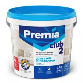 краска premia club 2 акриловая для стен и потолков база а 0,9л