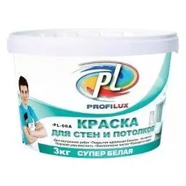 Краска ВД 3кг для стен и потолков Супербелая Профилюкс