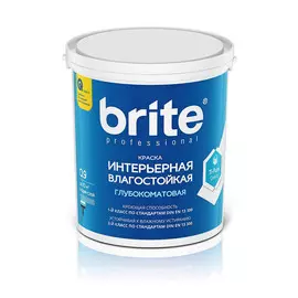 краска brite professional интерьерная влагостойкая матовая база а, 0,9 л