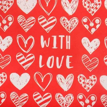 4580540 Бумага упаковочная крафтовая With love, фон красный, 50*70 см