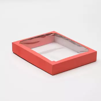 4588976 Коробка сборная, крышка-дно, с окном, красная, 26*21*4 см