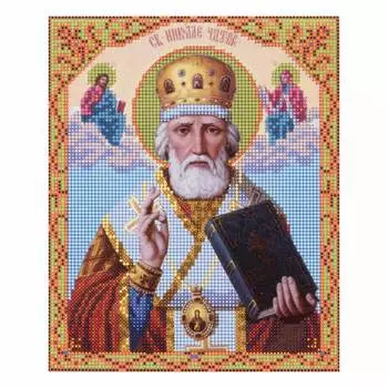 4011 Ткань с нанесенным рисунком для вышивания бисером 'Николай Чудотворец' 25*30 см
