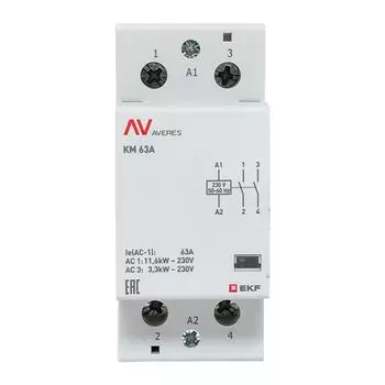 Контактор модульный EKF km-av-2-63-20-230V КМ 63А 2NО 230VAC (2 мод.) AVERES