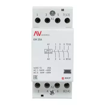 Контактор модульный EKF km-av-2-25-40-230V КМ 25А 4NO 230VAC (2 мод.) AVERES