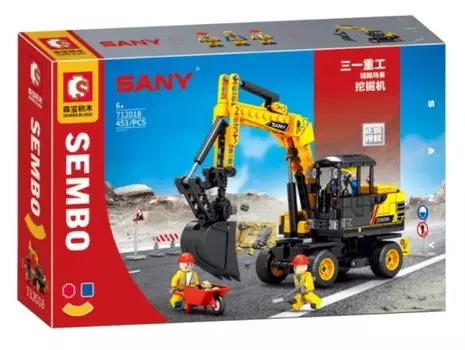 Конструктор Sembo Block 712018 строительный колесный экскаватор "Sany", 453 детали