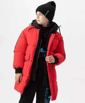 Пальто зимнее с капюшоном красное Button Blue (146)