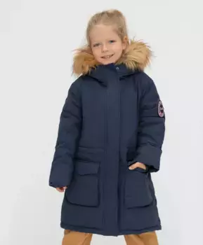 Пальто зимнее с капюшоном синее Button Blue (104)