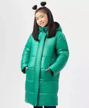 Пальто зимнее с капюшоном зеленое Button Blue (152)