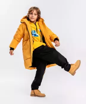 Пальто зимнее с капюшоном желтое Button Blue (158)