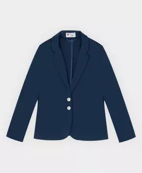 Пиджак из плотного трикотажа укороченный синий Button Blue