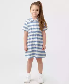 Платье с коротким рукавом в полоску Button Blue (104)