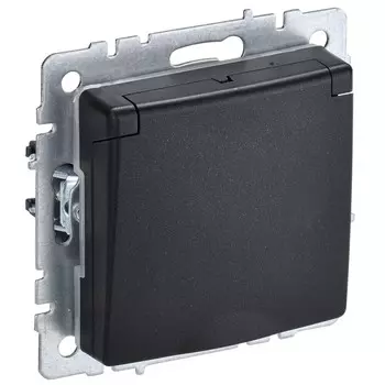Розетка IEK Brite РСбш10-3-44-БрЧ встраиваемая черная со шторками с крышкой (BR-R16-16-44-K02)
