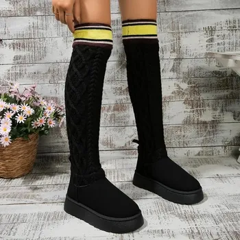 Модные горячие продажи меховые сапоги One Snow Boots High Tube Wool Tube Winter женские новые высокие толстые ботинки на длинной платформе 36