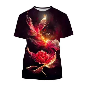 Новая модная мужская футболка с 3D-печатью Rose, популярная мужская футболка с цветочным принтом Rose для мужчин и женщин в стиле Харадзюку, повседневная футболка большого размера с коротким рукавом XS