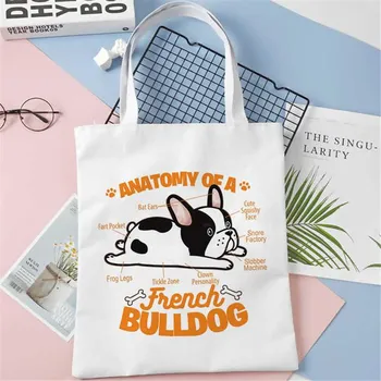 Французский бульдог Frenchies Сумка для покупок с принтом Женская дорожная пляжная большая сумка Сумка для вторичной переработки женская сумка-шоппер Экологическая женская сумка на плечо