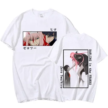 Аниме Darling In The Franxx Мужская и женская модная повседневная футболка с коротким рукавом Harajuku Zero Two Hiro Хиро Топ Футболки для пары больших размеров S чёрный