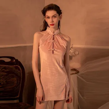 Сексуальное женское белье Сексуальный Cheongsam Slit Соблазнение Горячая новая ретро униформа Косплей Ночная рубашка Комплект One size чёрный