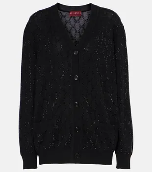 Шерстяной кардиган GG Crystal Gucci, черный