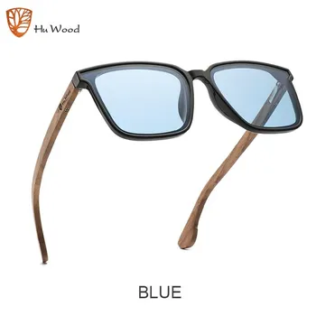 Hu Wood Square Мужчины Женщины Солнцезащитные очки Поляризационные солнцезащитные очки Синие линзы Защитные очки с деревянными ножками UV400 GR8052 HU WOOD серый