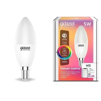 Лампа светодиодная Gauss 1190112 Smart Home RGBW E14 C37 5 Вт 2700-6500K 450...470 лм