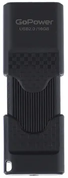 Накопитель USB 2.0 16GB GoPower 00-00025963 SLIDER, пластик, черный матовый