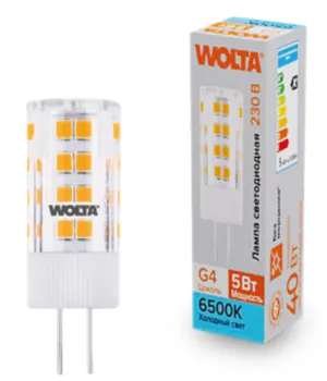 Лампа светодиодная WOLTA WSTD-JC-220V5W6KG4-C 5Вт 6500K G4