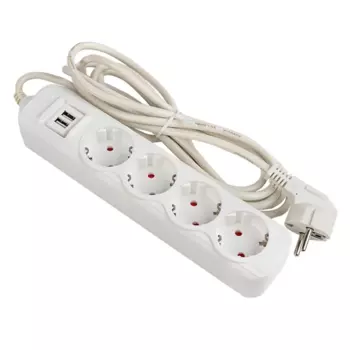 Сетевой удлинитель EKF UBA16-2USB-4-03i, 4-розетки, 2xUSB, 3м, белый (UBA16-2USB-4-03i)