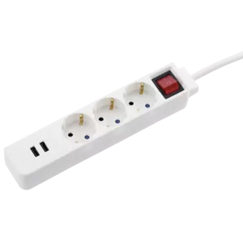 Сетевой удлинитель Hama H-137352, 3-розетки, 2xUSB, 1.4м, белый (00137352)