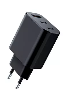 Сетевое зарядное устройство Qumo Energy GaN 30 Вт, USB, 2xUSB type-C, Quick Charge, PD, 3А, черный (Charger 0073)