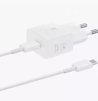 Сетевое зарядное устройство Samsung EP-T2510 25 Вт, EU, USB type-C, Quick Charge, PD, белый (EP-T2510XWEGWW), кабель USB Type C